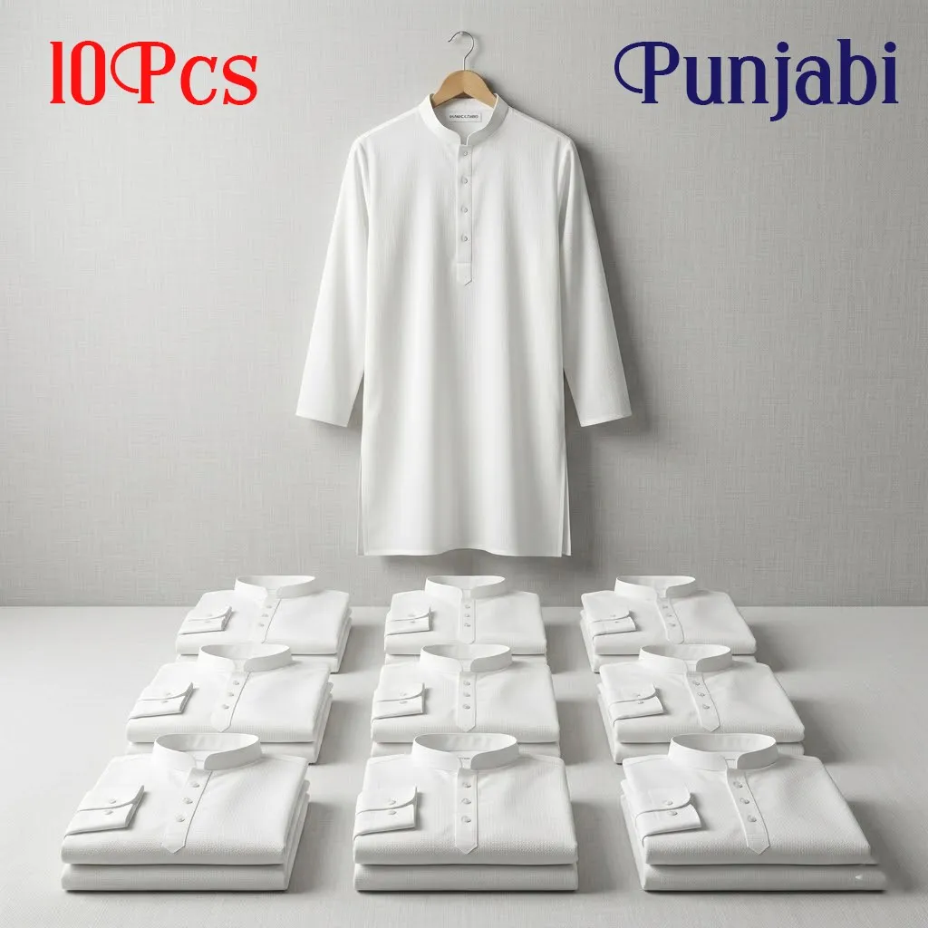10 Pcs White Solid Punjabi Combo