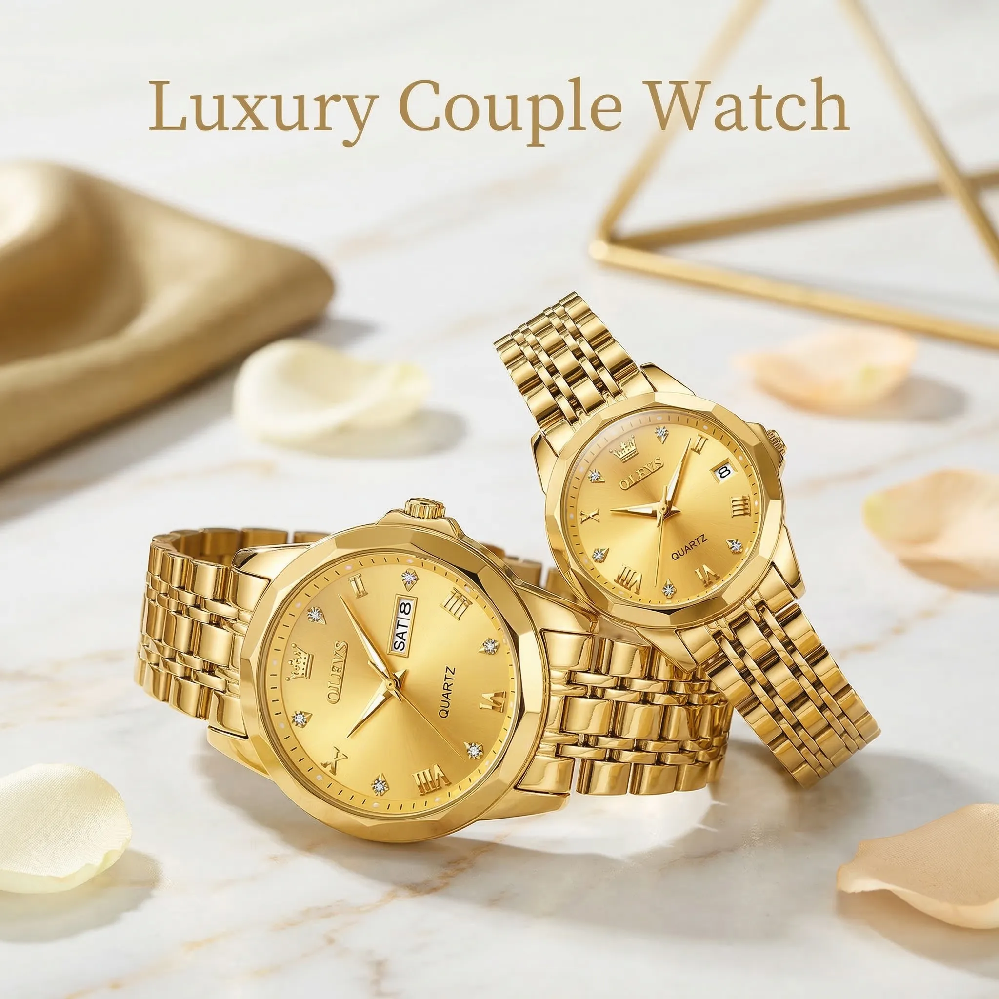 Olevs  Stainless Steel fashionable  Couple watches Full Golden