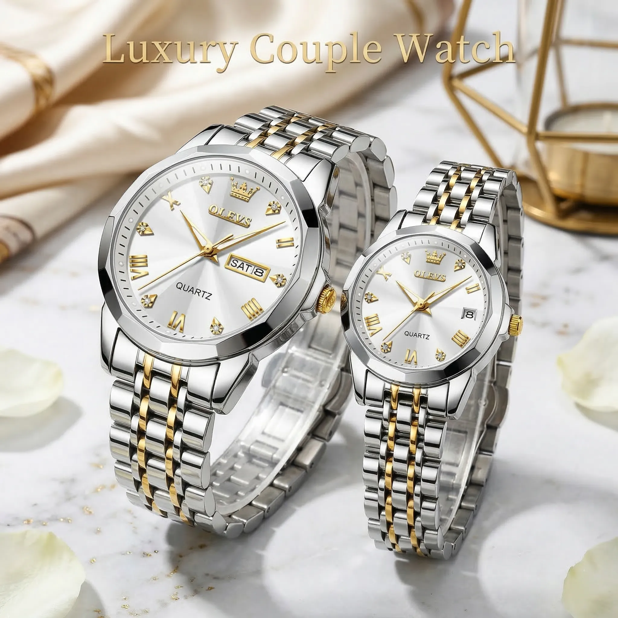 Olevs  Stainless Steel fashionable  Couple watches Silver