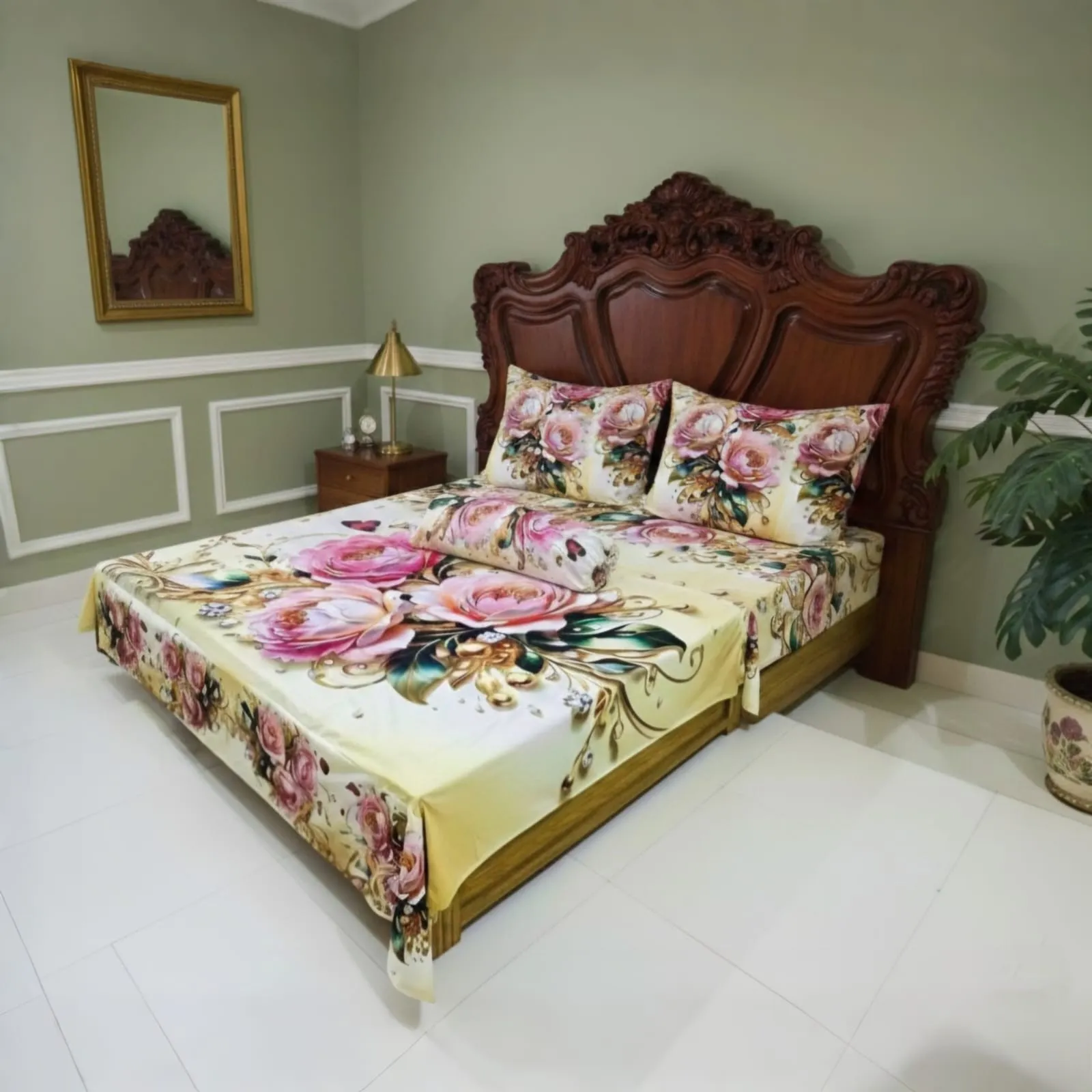 Water Proof China Premium 3D Design Bed Sheet King Size (7.8ft/6.8ft )