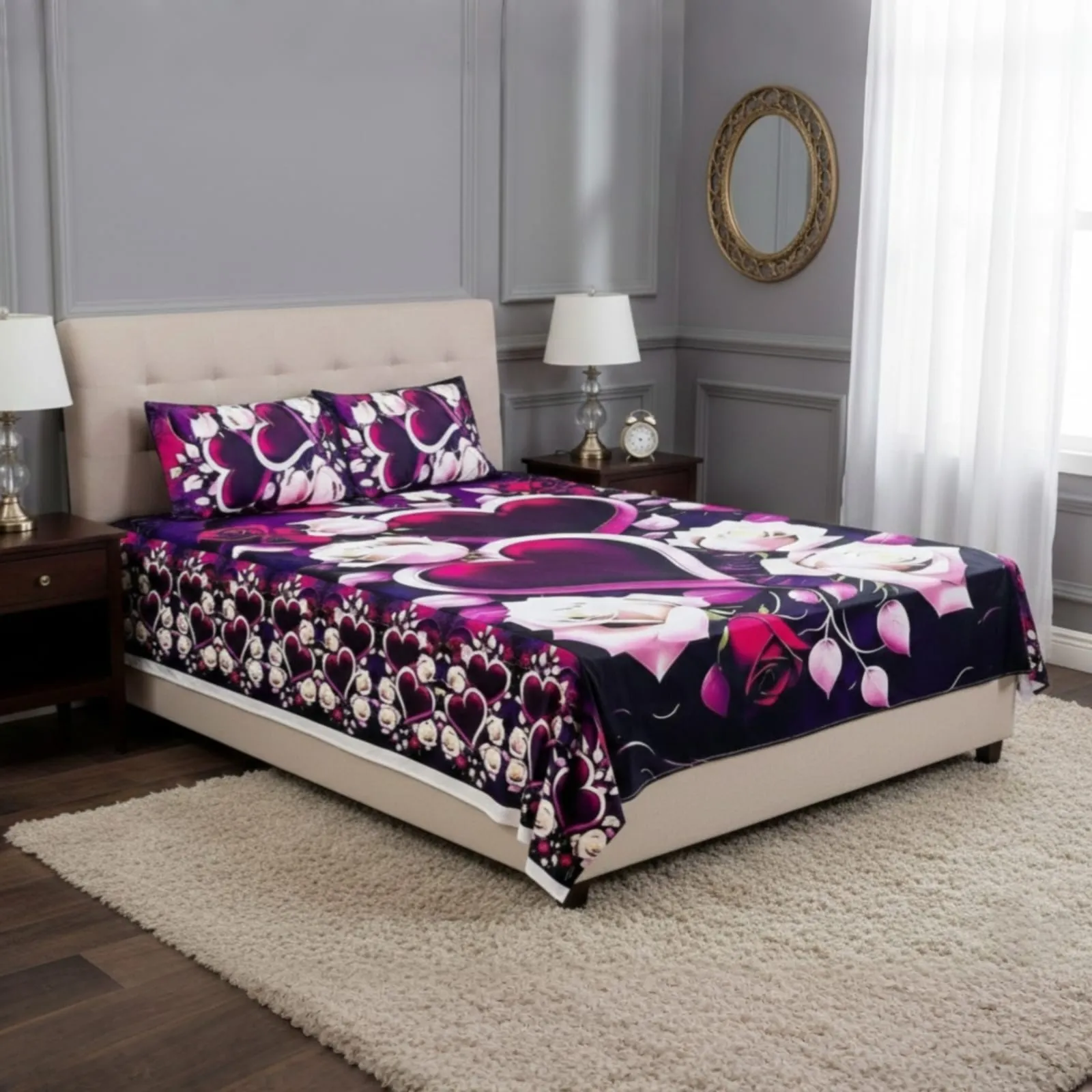 Water Proof China Premium 3D Design Bed Sheet King Size (7.8ft/6.8ft )