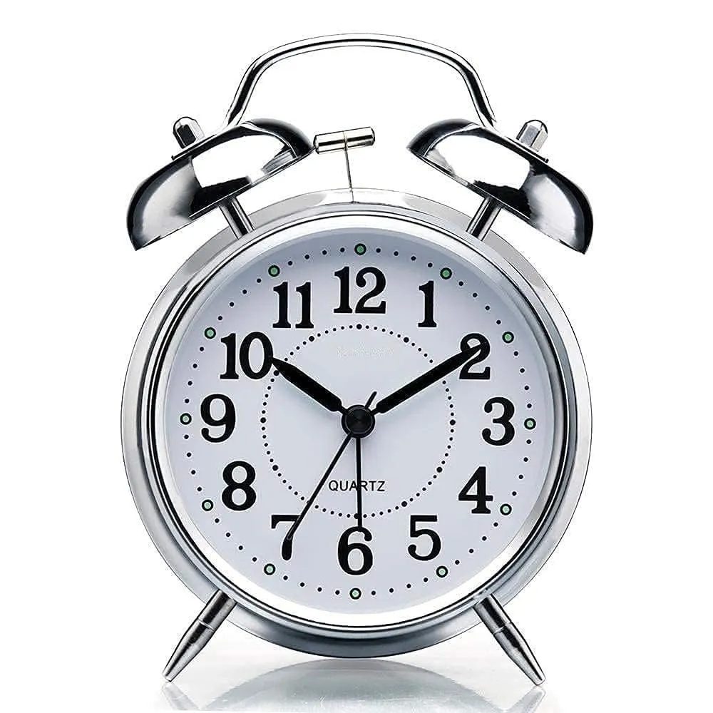 Round Copper Metal Twin Bell Alarm Clock – Non-Ticking Retro Desk Clock with Loud Ring for Morning Wake Up (Durable Metal Design)