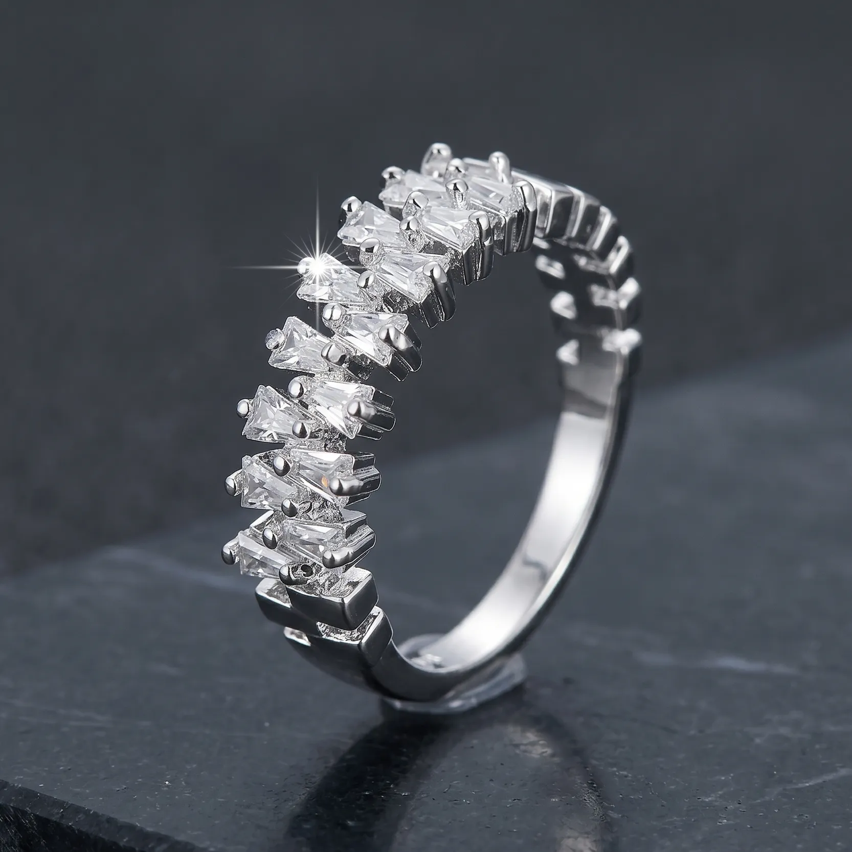 Double Rows Diamond Rings for Womens