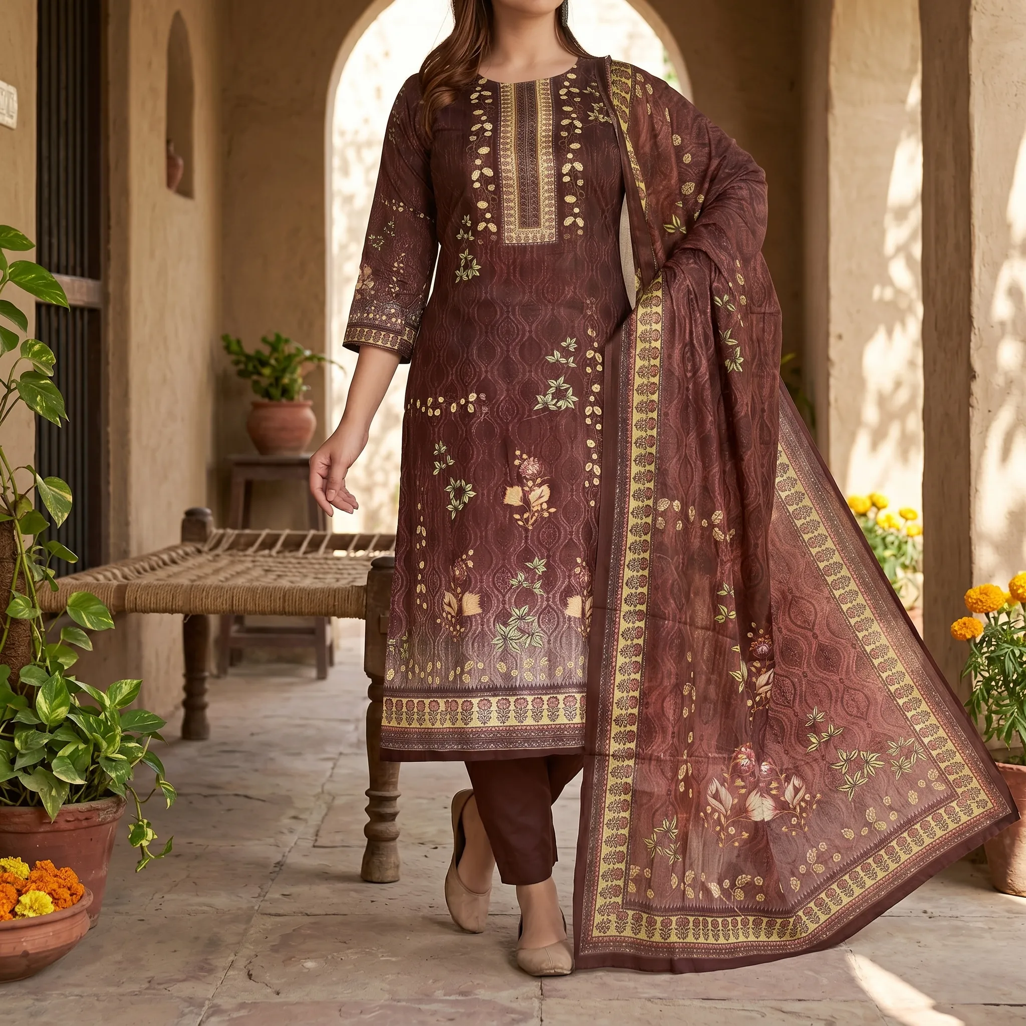 MALHAR 100% Premium cotton lawn digital printed 3 Piece