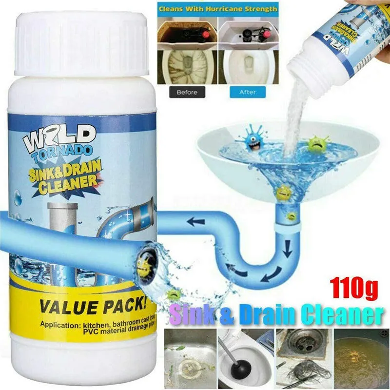 Wild Tornado Powerful Drain Cleaner Powder – Fast-Acting Pipe Dredging Agent for Clogged Kitchen Sinks, Bathrooms, Grease & Hair Removal
