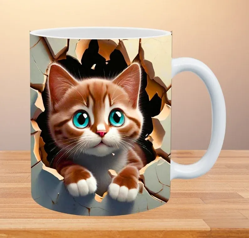 Cute Cat Ceramic Mug – Premium Wraparound Design Coffee Mug for Cat Lovers, Microwave & Dishwasher Safe