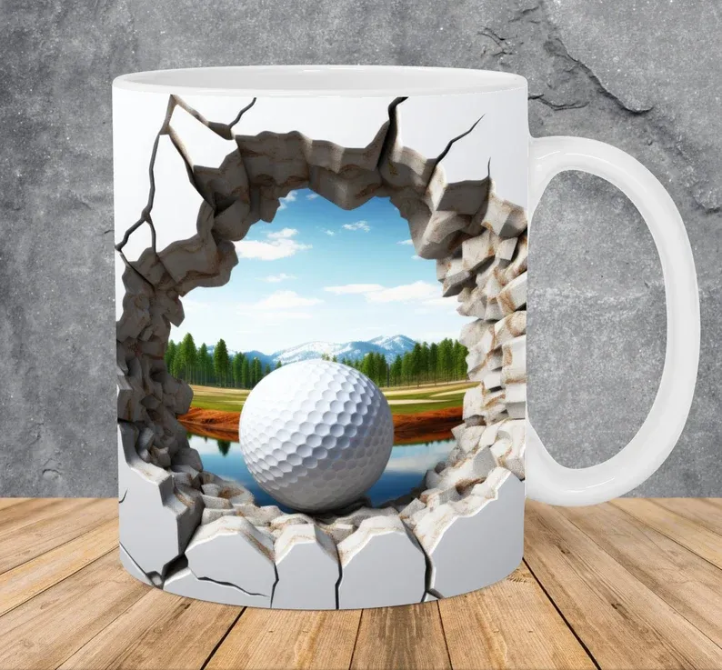 Golf Ball Sports Ceramic Mug – Premium Wraparound Design Coffee Mug with Golf Course Print, Microwave & Dishwasher Safe
