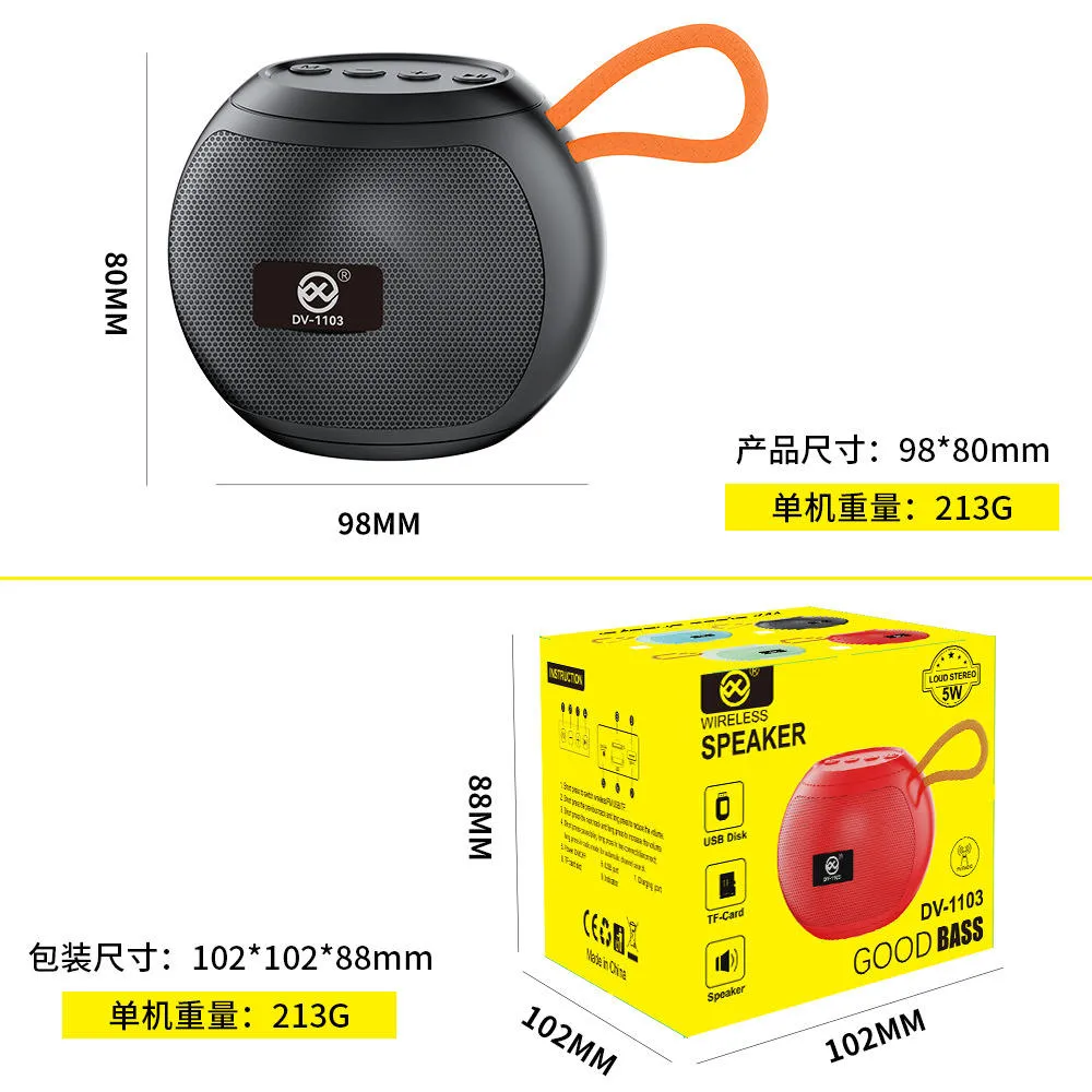 DV1103 Portable Speaker with Hand Strap Mini Wireless Soundbox 5W Loud Audio Support