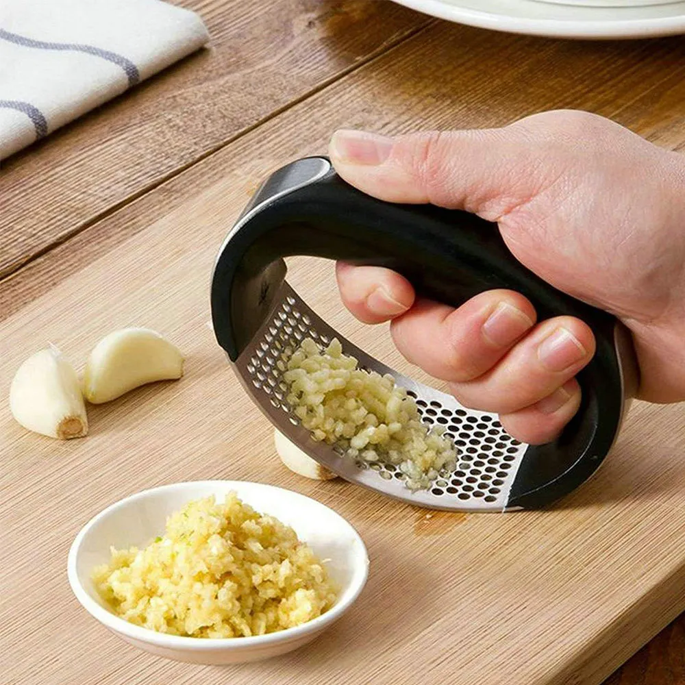 Stainless Steel Garlic Press & Mincer – Ergonomic Rocking Garlic Crusher & Squeezer with Rust-Proof Mesh for Fast Kitchen Prep
