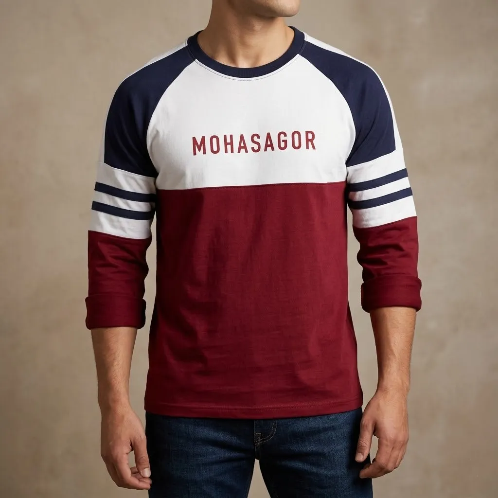 Men's Contrast Design T-Shirt- Maroon