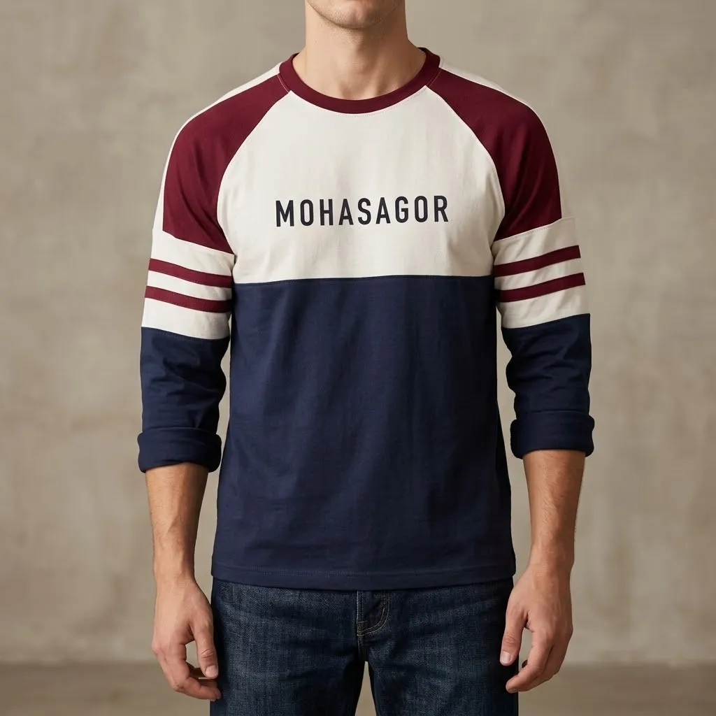 Men's Contrast Design T-Shirt- Navy