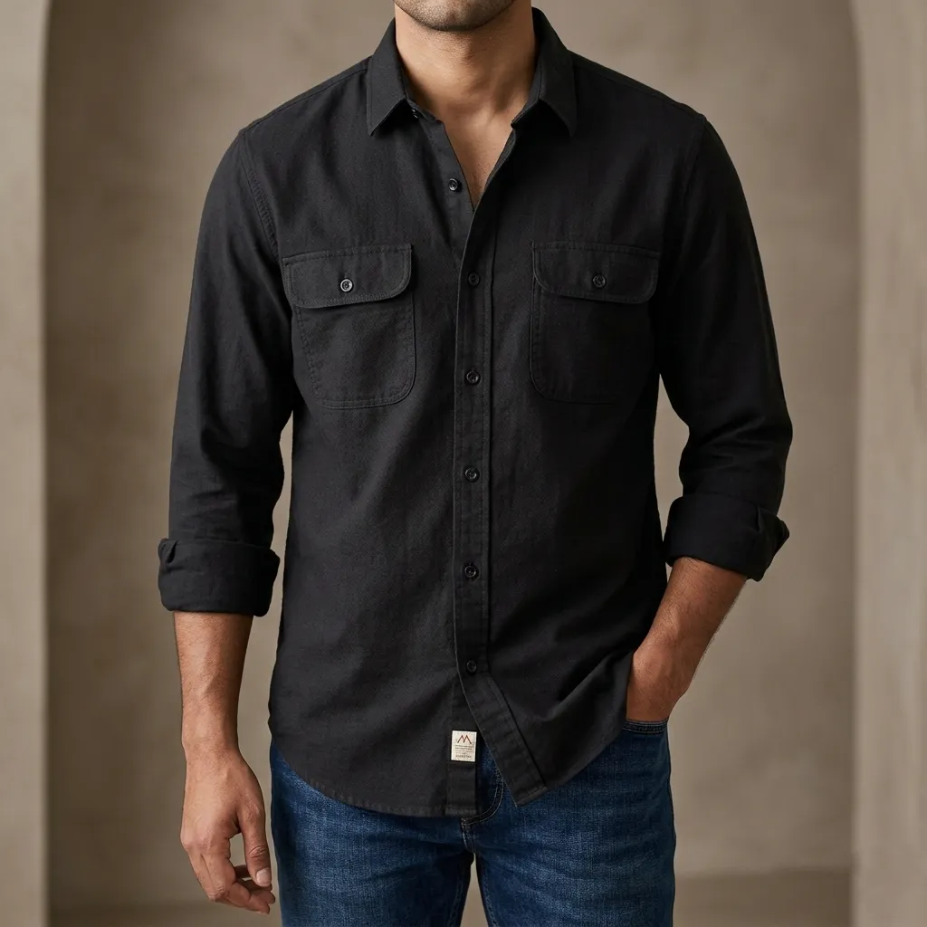 High Thickness Double Pocket Shirt.. ( Black)