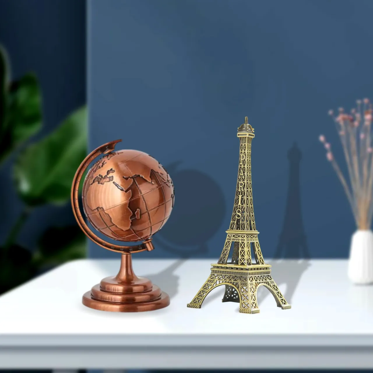 World Map 3D Rotating Glove Decoration Bronze   Color & Eiffel Tower Metal Showpiece Decoration Gift