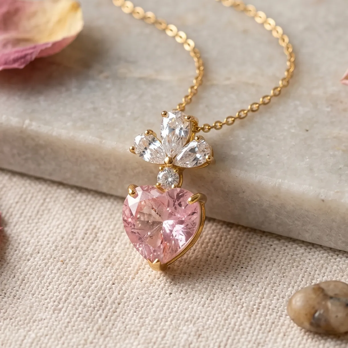 Colorful Heart Shape Pendant Gold Plated Necklace for Female