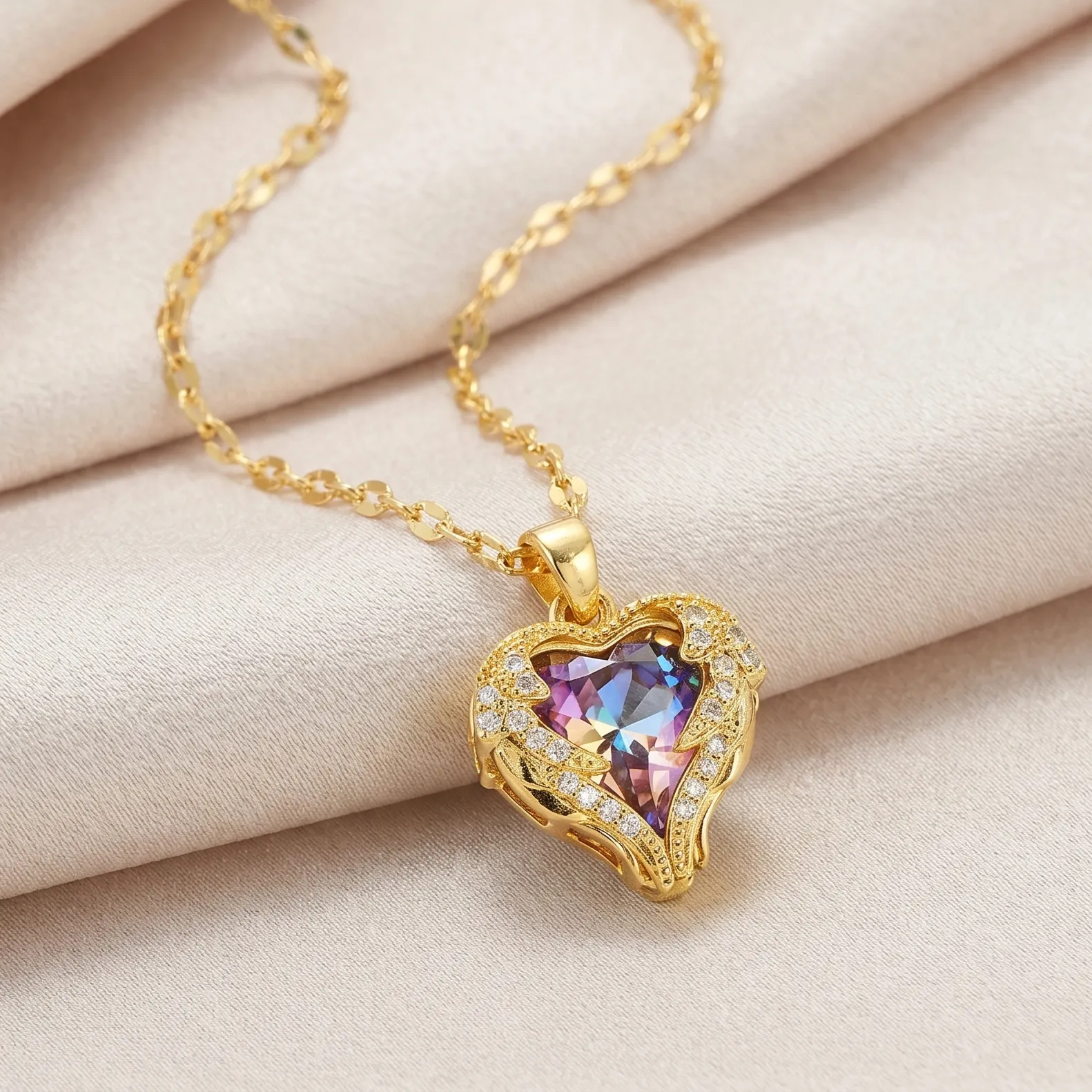 Colorful Ocean Heart Pendant Titanium Steel Necklace Female Korean Version
