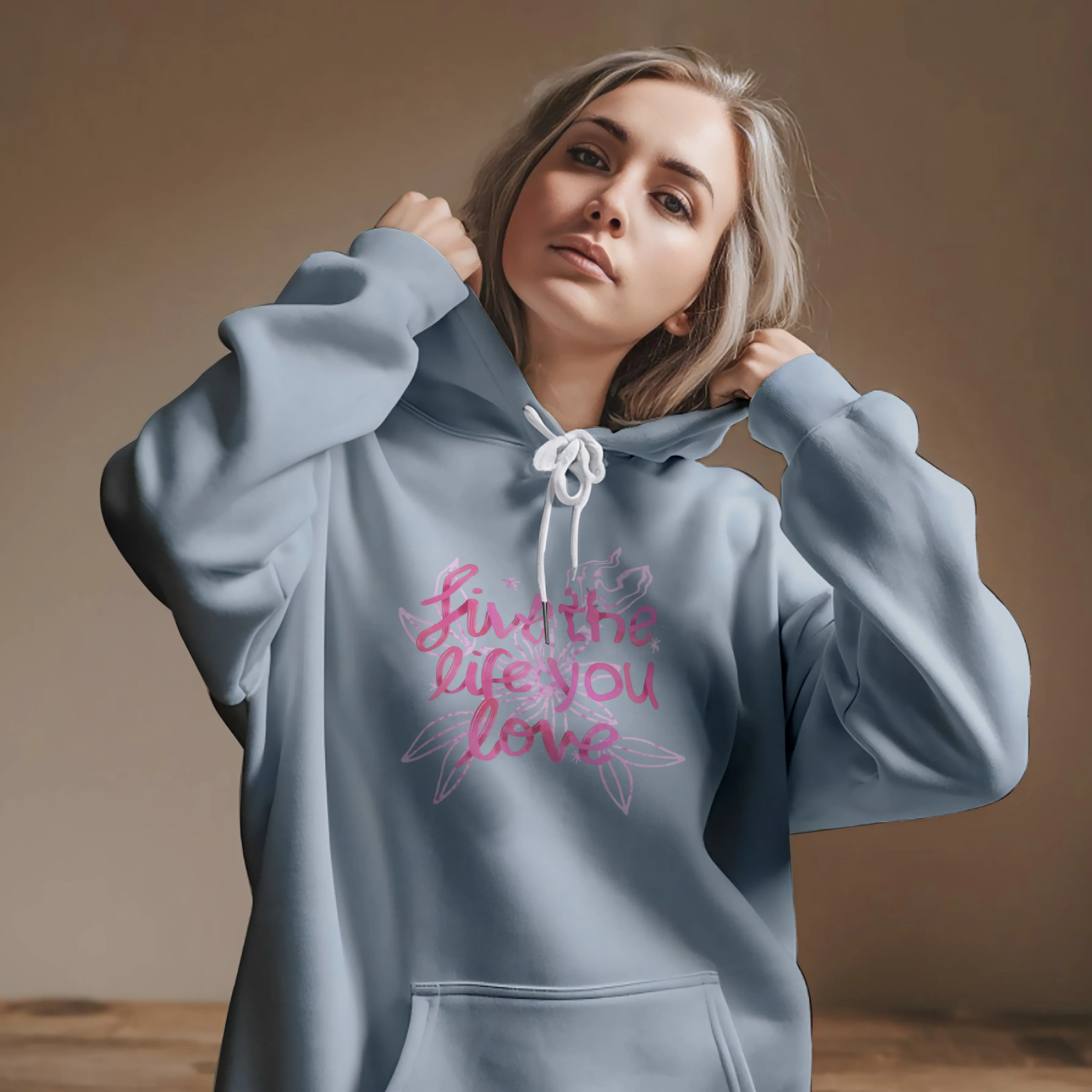 Premium Comfortable Printed Ladies Winter Hoodie ( Sky Blue )