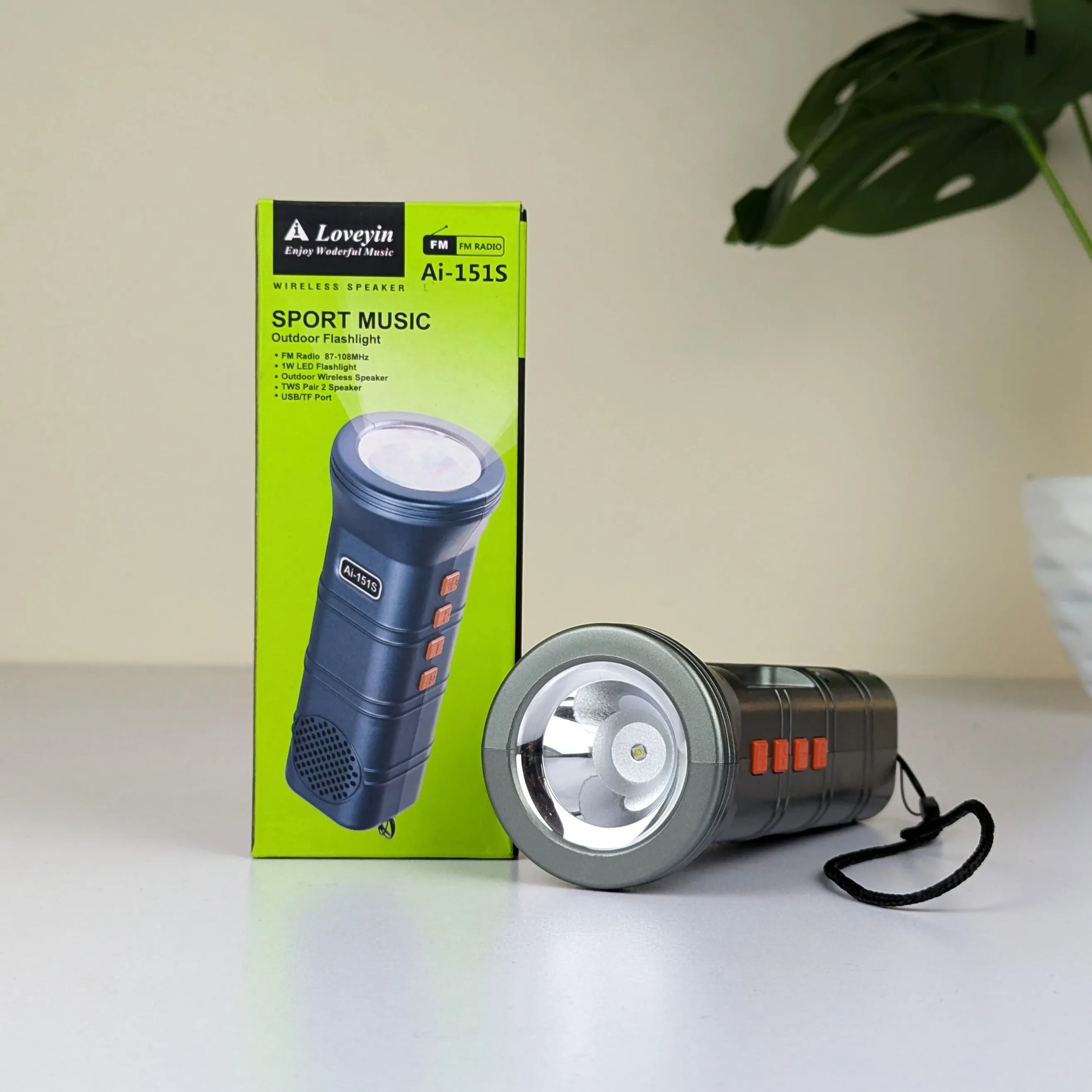 Ai-151s Portable Outdoor Wireless Speaker & 1W LED Flashlight – Bluetooth Speaker with FM Radio, USB/TF Port, 2-5H Playtime & Lightweight Design