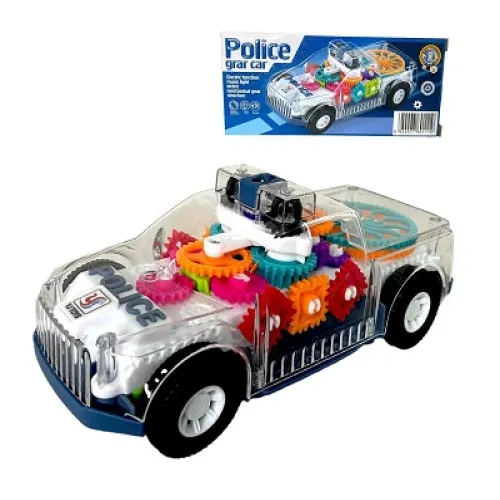 Transparent gear police car toy