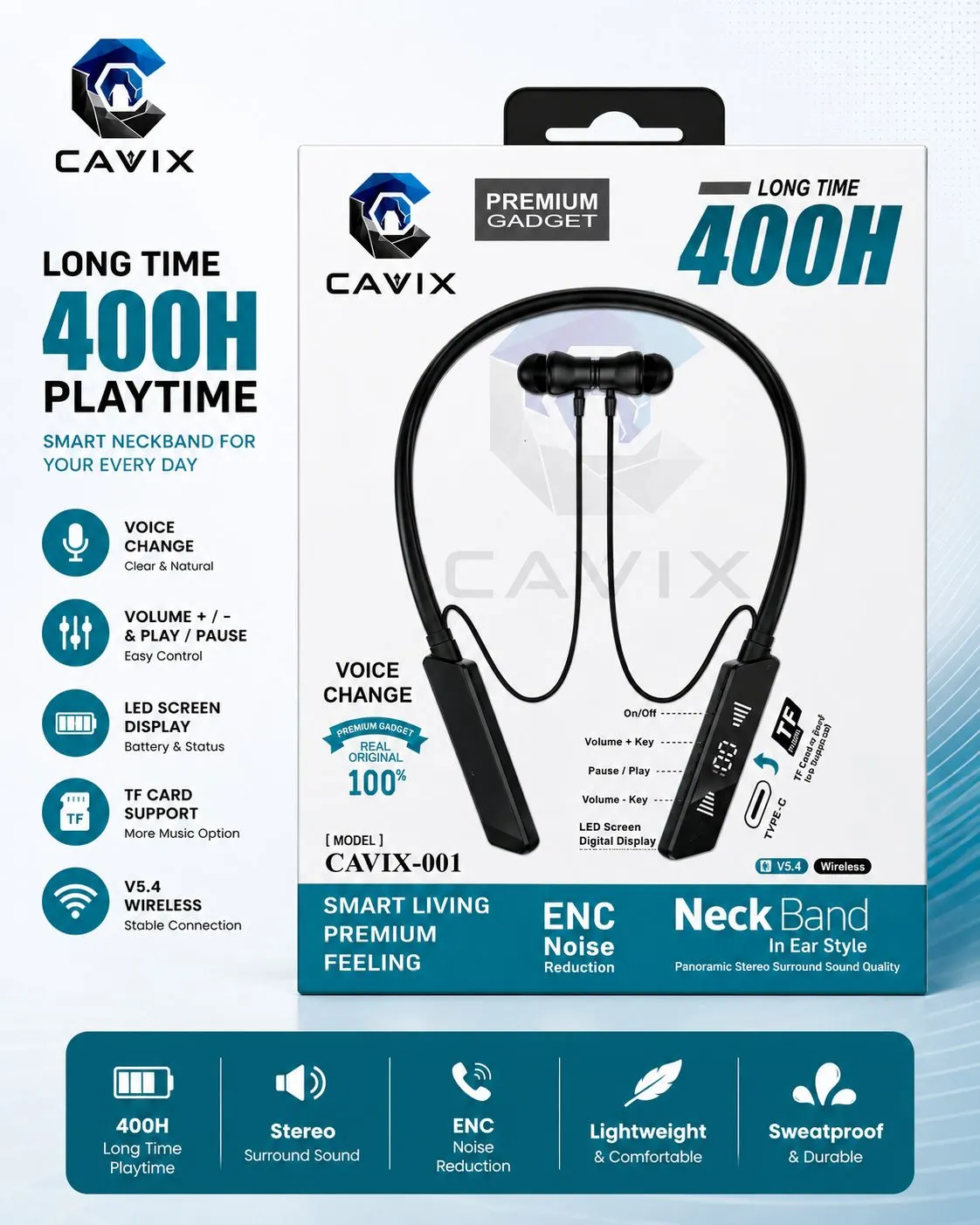 CAVIX 001 Neckband Bluetooth Earphone | 400 Hours