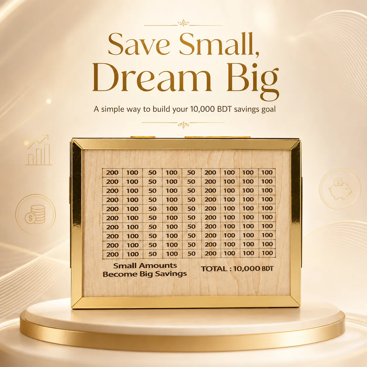 Wooden Money Saving Box (Piggy Bank) 10,000 tk