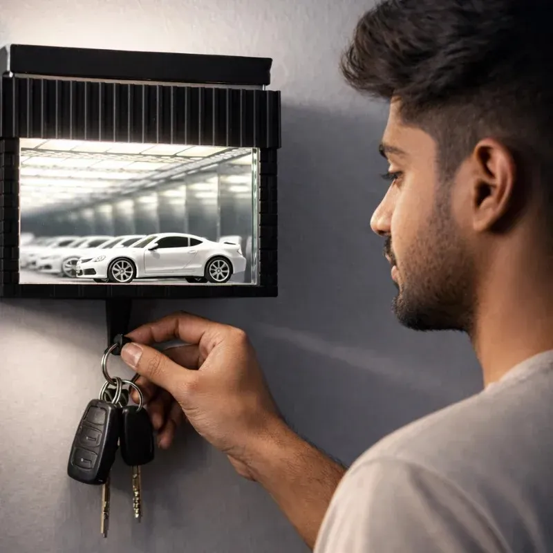Magical Garage Key Hanger with LED Mini Car Display