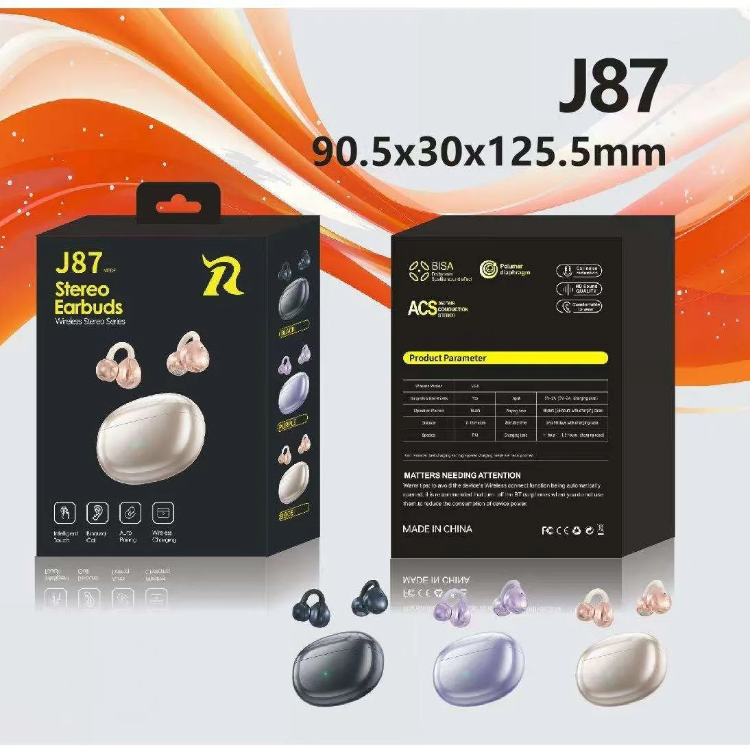 J87 Air Conduction Open-Ear True Wireless Earbuds – Bluetooth 5.4 TWS Sports Headphones with Wireless Charging, ENC Noise Cancelling & 24H Battery